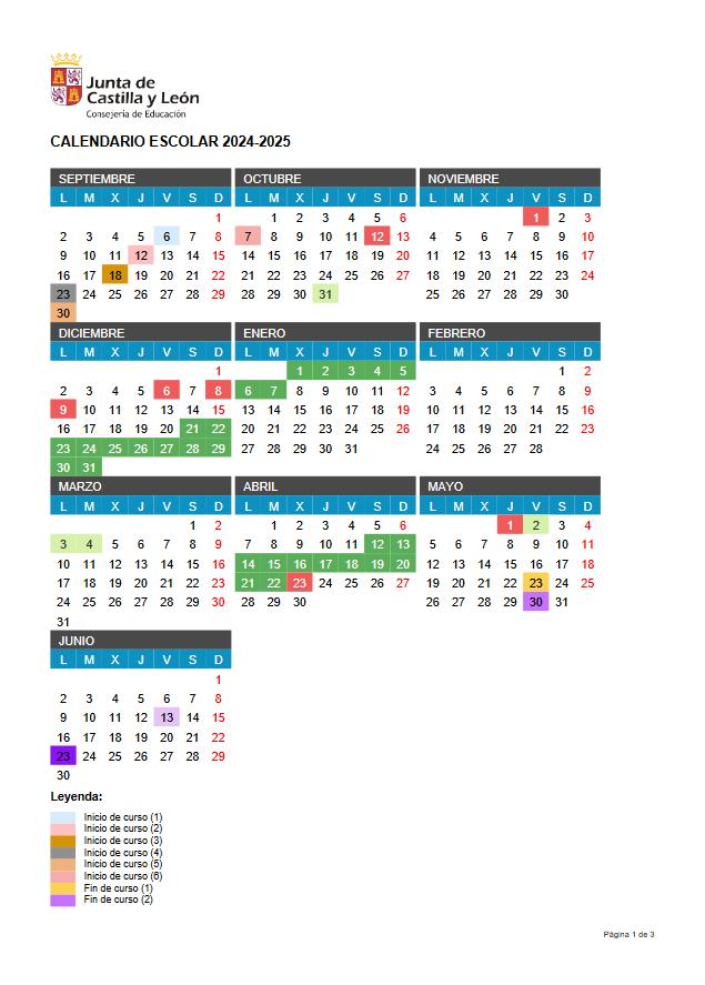 Calendario escolar curso 24-25